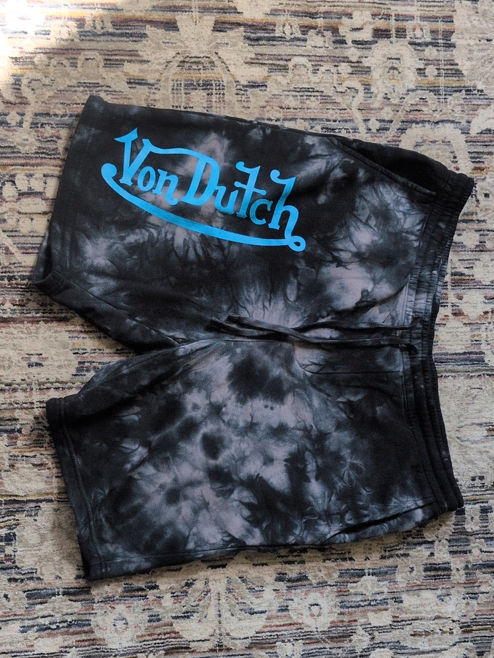 New Without Tags Von Dutch Black Tie-Dye Shorts with Blue Logo